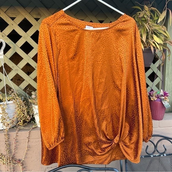 Dressbarn Leopard Copper Shimmering Front knot Style Blouse - Picture 3 of 4